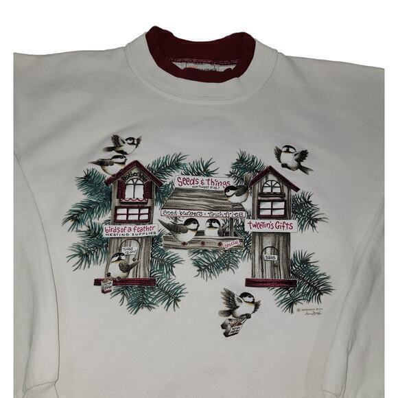 Vintage Morning Star Birds Cage Crewneck Sweatshirt‎ White/Maroon size Medium - Picture 3 of 9